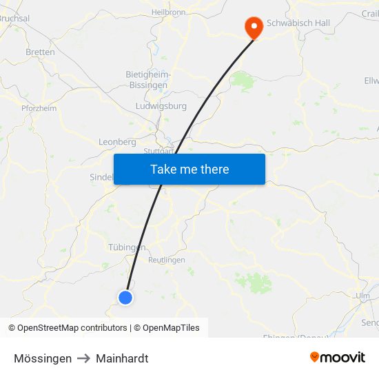 Mössingen to Mainhardt map