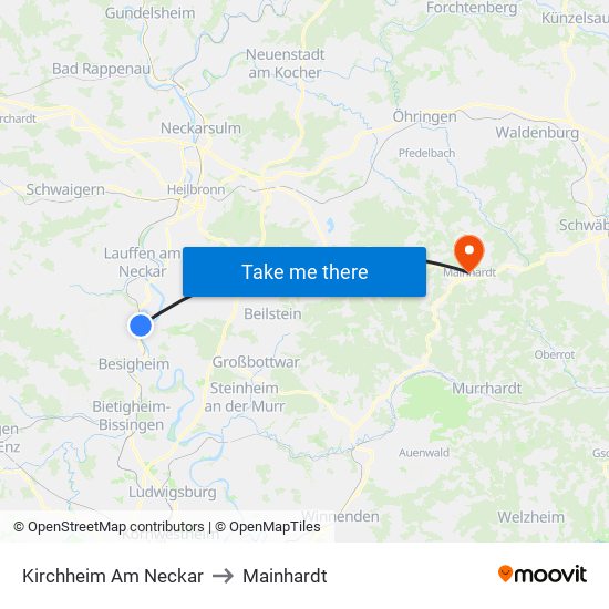 Kirchheim Am Neckar to Mainhardt map