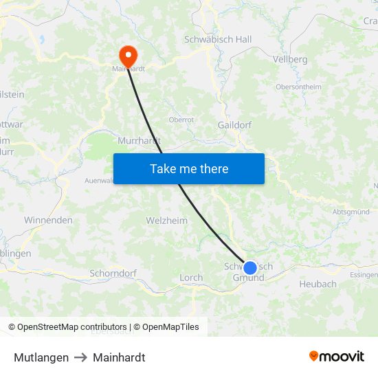 Mutlangen to Mainhardt map