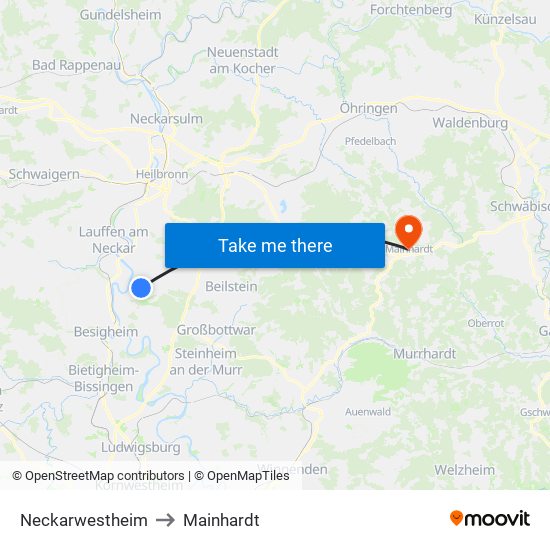 Neckarwestheim to Mainhardt map
