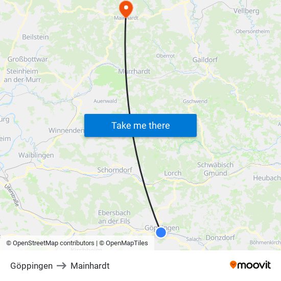 Göppingen to Mainhardt map