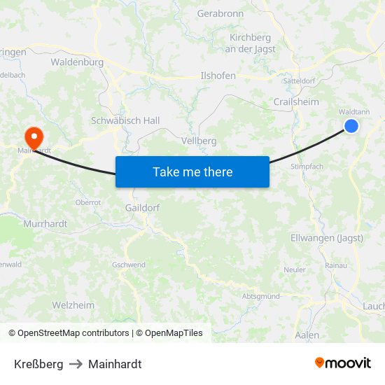Kreßberg to Mainhardt map