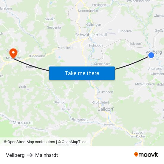 Vellberg to Mainhardt map