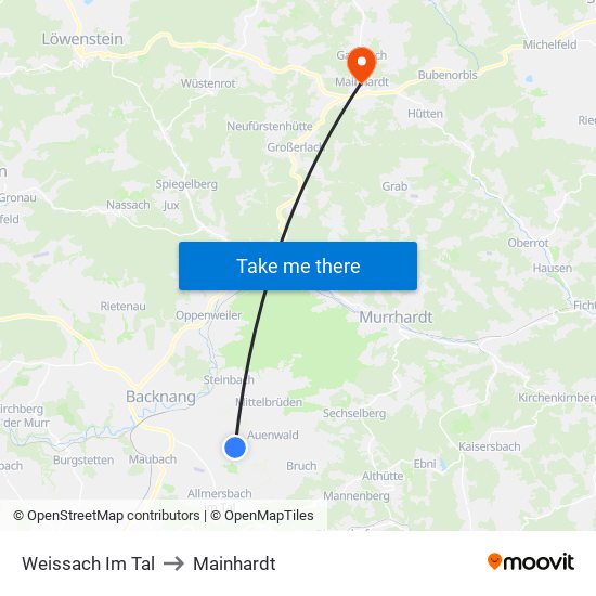 Weissach Im Tal to Mainhardt map