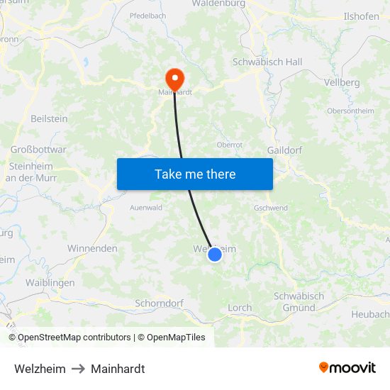 Welzheim to Mainhardt map