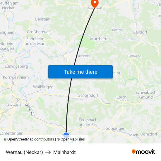 Wernau (Neckar) to Mainhardt map