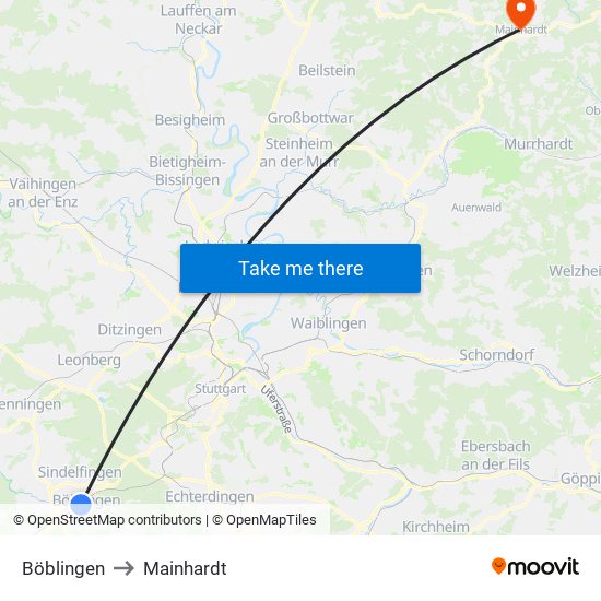 Böblingen to Mainhardt map