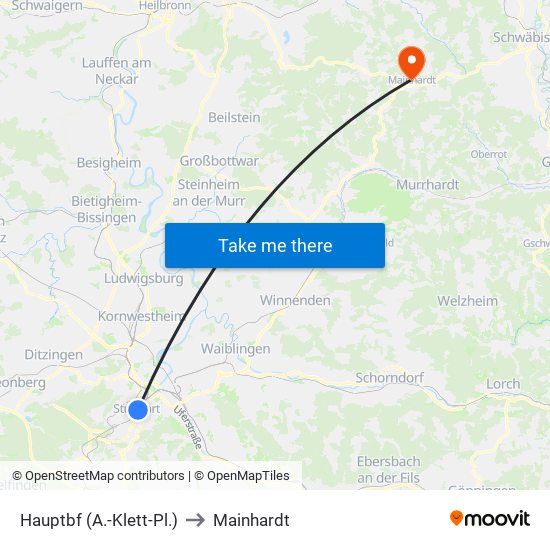 Hauptbf (A.-Klett-Pl.) to Mainhardt map