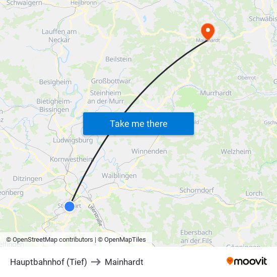 Hauptbahnhof (Tief) to Mainhardt map