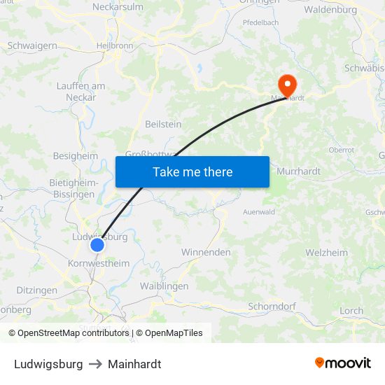 Ludwigsburg to Mainhardt map