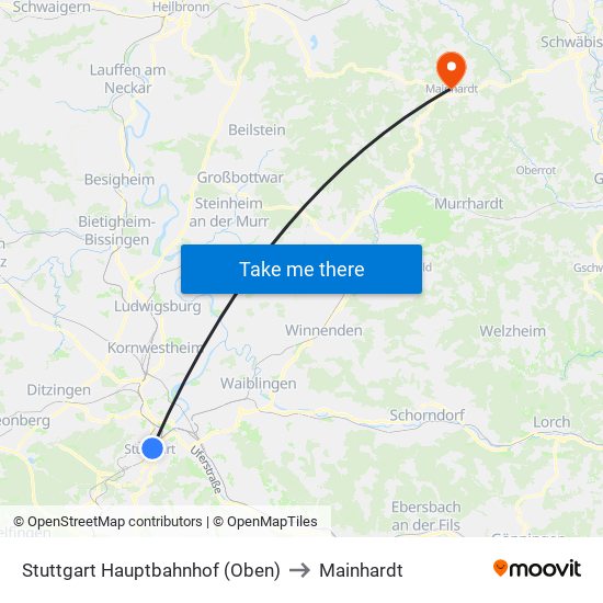 Stuttgart Hauptbahnhof (Oben) to Mainhardt map