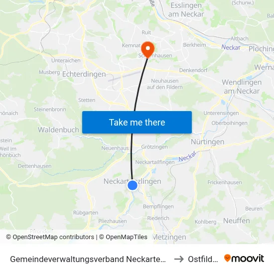 Gemeindeverwaltungsverband Neckartenzlingen to Ostfildern map