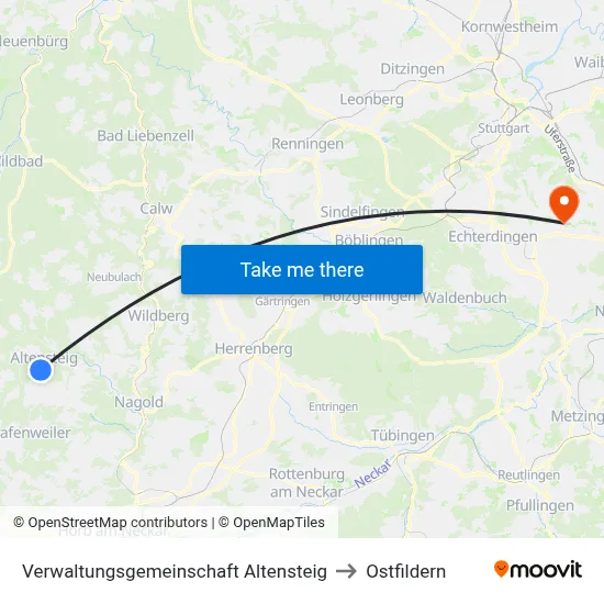 Verwaltungsgemeinschaft Altensteig to Ostfildern map