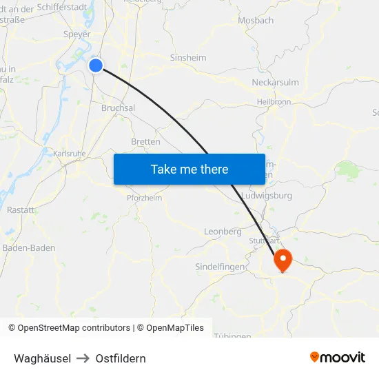 Waghäusel to Ostfildern map