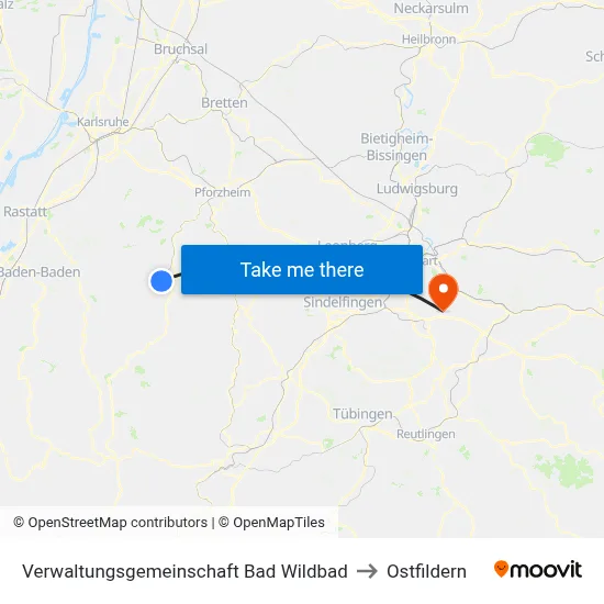 Verwaltungsgemeinschaft Bad Wildbad to Ostfildern map