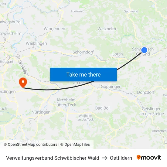 Verwaltungsverband Schwäbischer Wald to Ostfildern map
