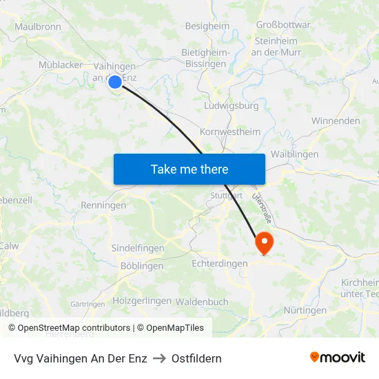 Vvg Vaihingen An Der Enz to Ostfildern map