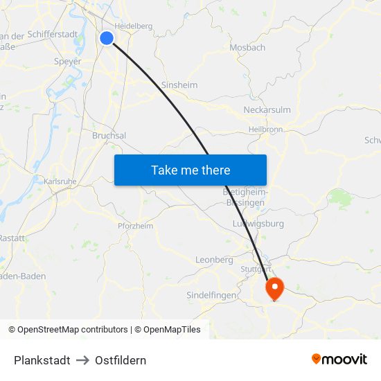 Plankstadt to Ostfildern map