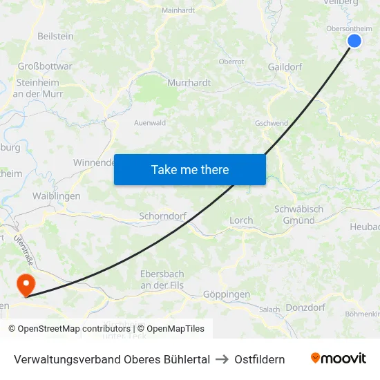 Verwaltungsverband Oberes Bühlertal to Ostfildern map