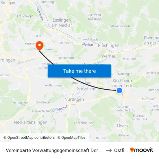 Vereinbarte Verwaltungsgemeinschaft Der Stadt Kirchheim Unter Teck to Ostfildern map