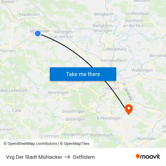 Vvg Der Stadt Mühlacker to Ostfildern map