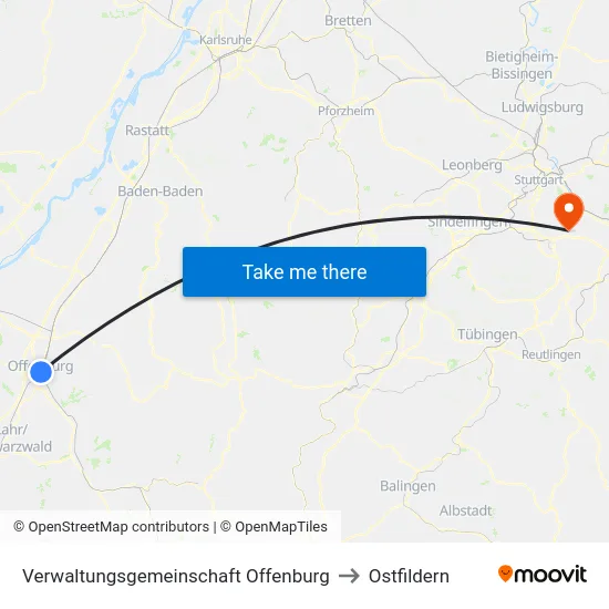 Verwaltungsgemeinschaft Offenburg to Ostfildern map