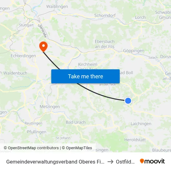 Gemeindeverwaltungsverband Oberes Filstal to Ostfildern map
