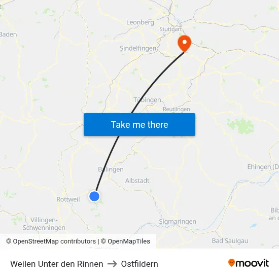 Weilen Unter den Rinnen to Ostfildern map