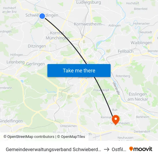 Gemeindeverwaltungsverband Schwieberdingen-Hemmingen to Ostfildern map