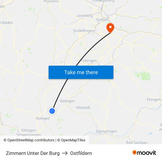 Zimmern Unter Der Burg to Ostfildern map