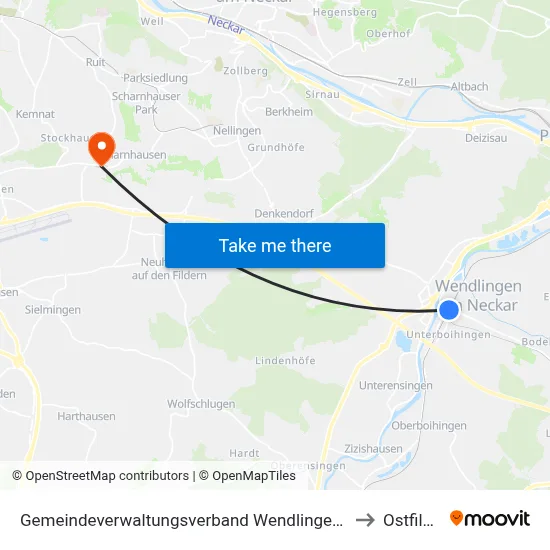 Gemeindeverwaltungsverband Wendlingen am Neckar to Ostfildern map
