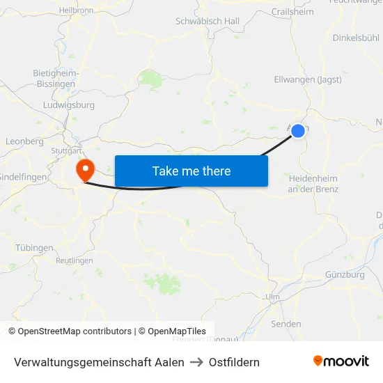 Verwaltungsgemeinschaft Aalen to Ostfildern map