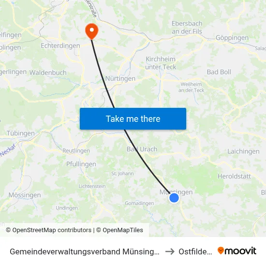 Gemeindeverwaltungsverband Münsingen to Ostfildern map