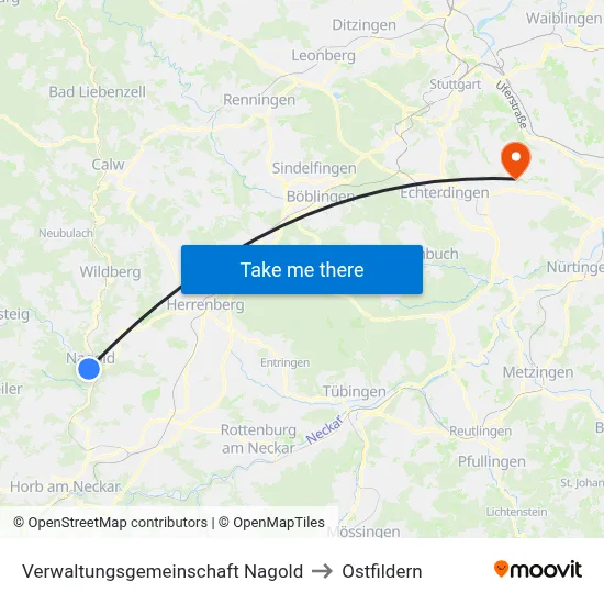 Verwaltungsgemeinschaft Nagold to Ostfildern map