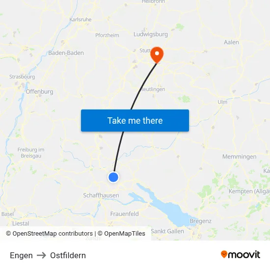 Engen to Ostfildern map