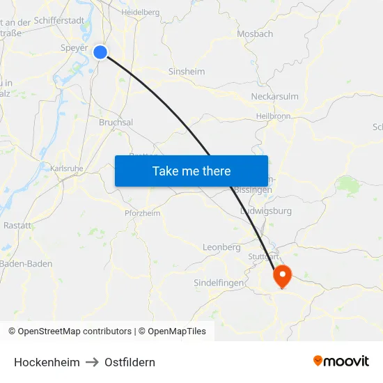 Hockenheim to Ostfildern map