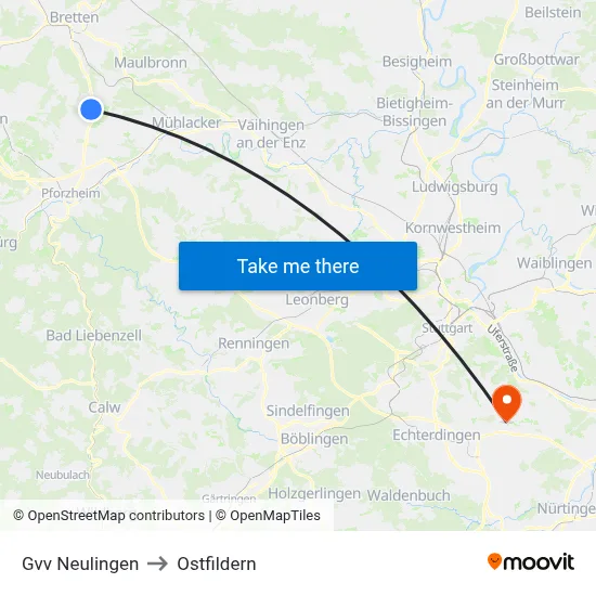 Gvv Neulingen to Ostfildern map