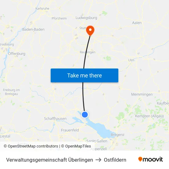Verwaltungsgemeinschaft Überlingen to Ostfildern map