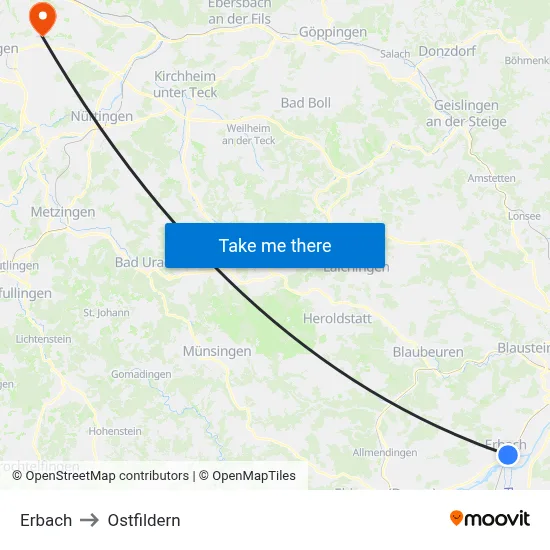 Erbach to Ostfildern map