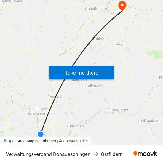 Verwaltungsverband Donaueschingen to Ostfildern map