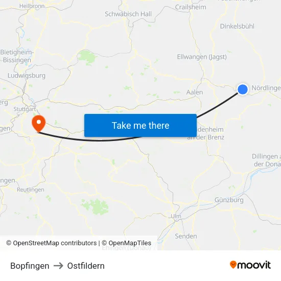 Bopfingen to Ostfildern map