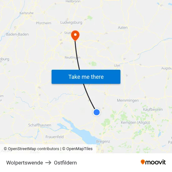 Wolpertswende to Ostfildern map