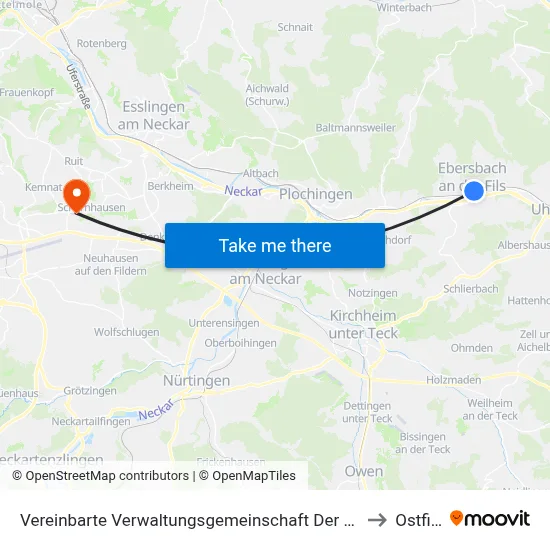 Vereinbarte Verwaltungsgemeinschaft Der Stadt Ebersbach An Der Fils to Ostfildern map