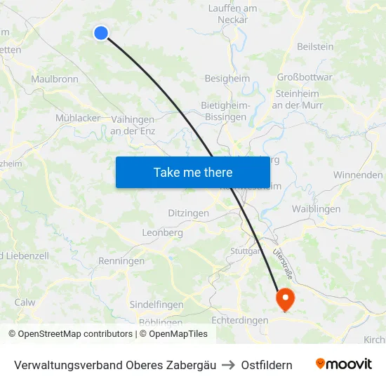 Verwaltungsverband Oberes Zabergäu to Ostfildern map