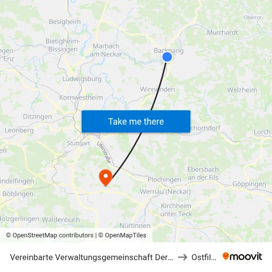 Vereinbarte Verwaltungsgemeinschaft Der Stadt Backnang to Ostfildern map