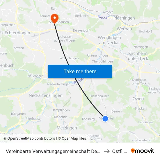 Vereinbarte Verwaltungsgemeinschaft Der Stadt Neuffen to Ostfildern map