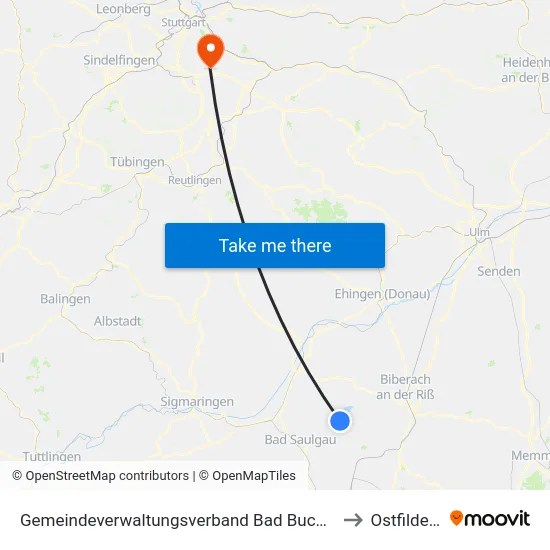 Gemeindeverwaltungsverband Bad Buchau to Ostfildern map