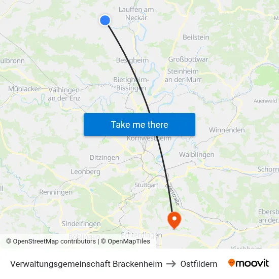 Verwaltungsgemeinschaft Brackenheim to Ostfildern map