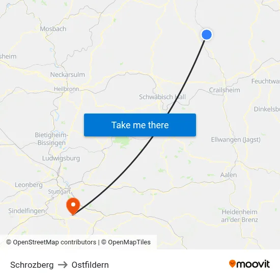 Schrozberg to Ostfildern map