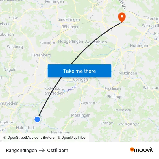 Rangendingen to Ostfildern map